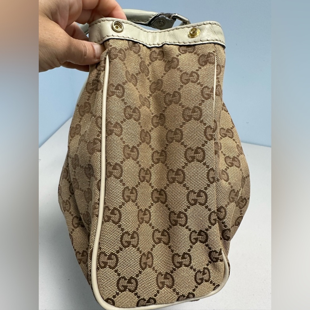 Gucci Handbag Sukey Large Canvas Tote Bag Leather Trim Beige - Picture 8 of 16